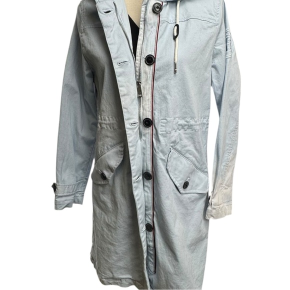 Tommy Hilfiger MidLength Blue Utility Jacket with Hood Small Petite ‘Tye-Dye’ - Picture 3 of 11